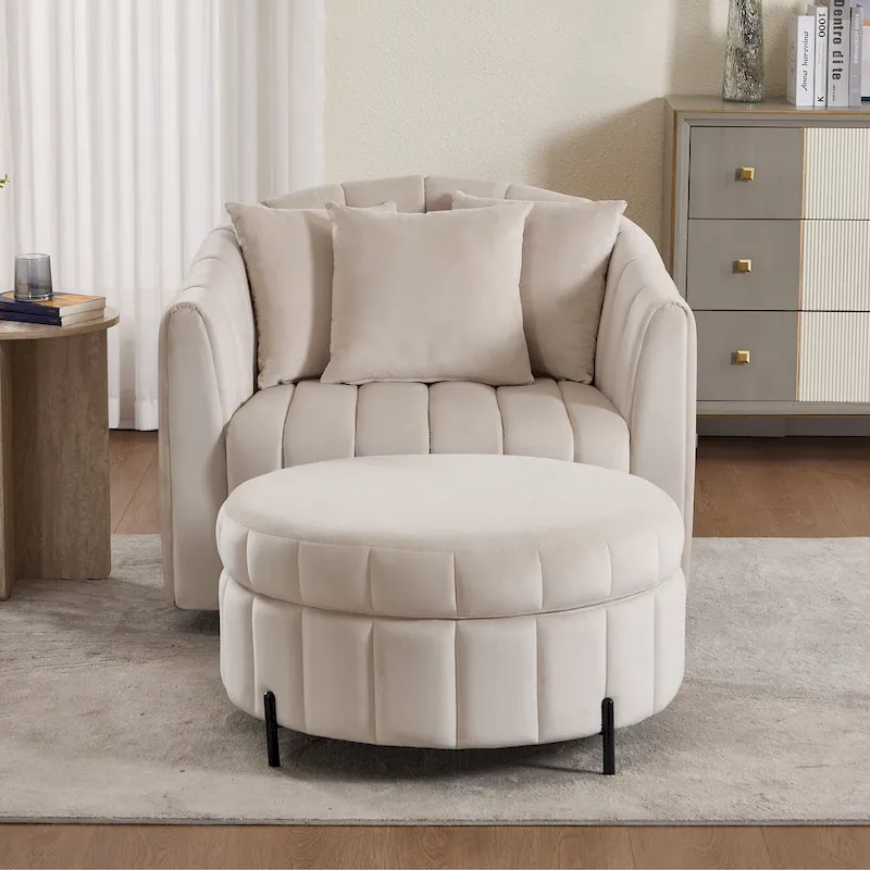 40.4W Modern Swivel Accent Chair,Swivel Single Sofa Chair with Ottoman