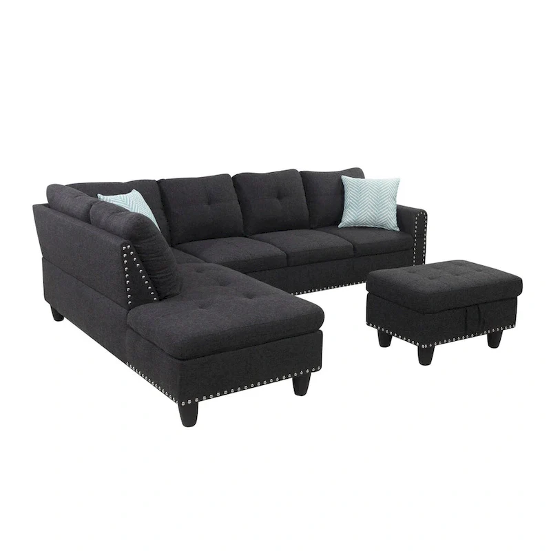 Alger 98-inch Wide Left Hand Facing Sofa with Chaise and Ottoman - 98 W x 71 D x 33 H