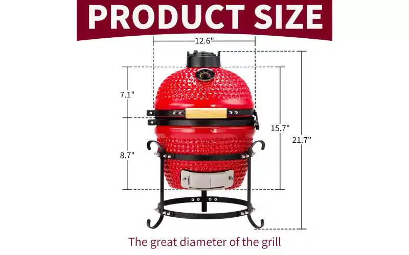 Karl Home 13 in. Kamado Ceramic Charcoal Grill In Red With Grill Stand