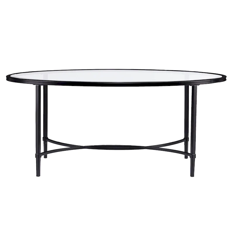 SEI Furniture Quaker Matte Black Metal Oval Coffee Table with Glass Top