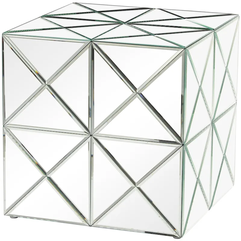 Silver Mirrored Square End Table, Single, Indoor