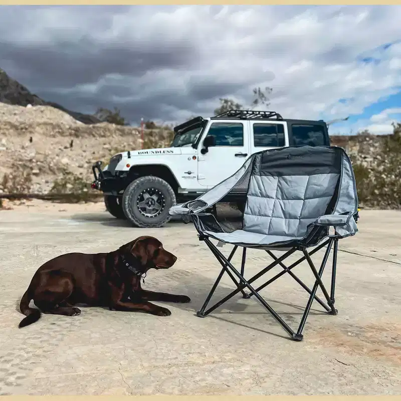 ARROWHEAD OUTDOOR 2-Pack Oversized Folding Camp Chair, XL Adjustable Cup Holder, Mesh Sides, Inner Pockets, Carry Bag, Supports 300 lbs (Granite Grey)