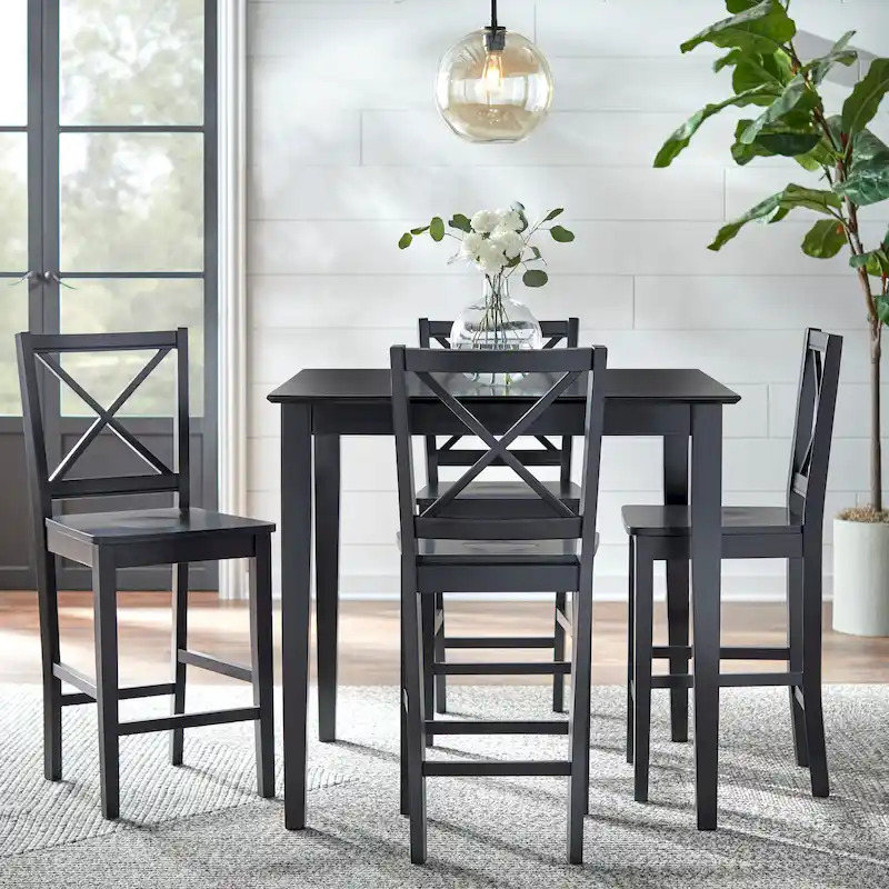 Cross Back Counter Height Dining Set, Black/Espresso, 5-Piece, Seats 4