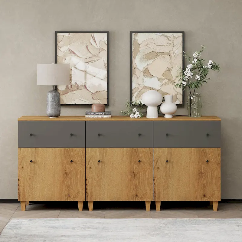 Sideboard Buffet Cabinet with Drawer - Fabric Texture Finish (Beige)