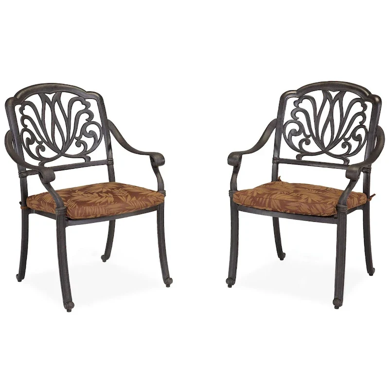 Capri Outdoor Solid Cast Aluminum Chair Pair with Weather-Resistant Polyester Cushions by Homestyles