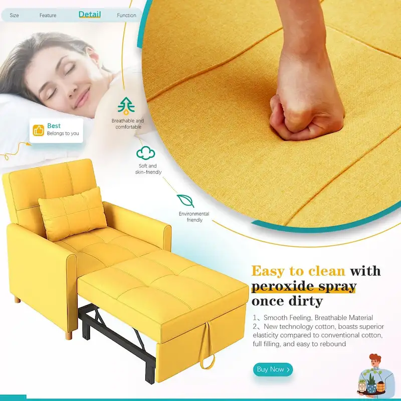 AECOJOY 3 in 1 Sleeper Sofa Chair w/ Pillow &Convertible Backrest