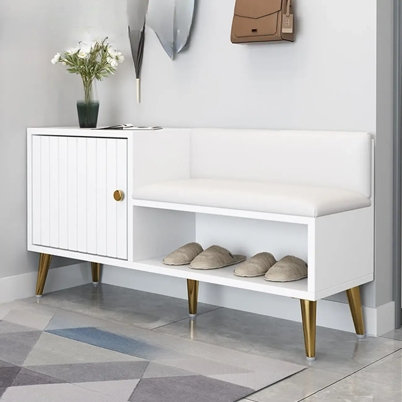 Entryway Shoe Storage Bench with Cushioned Seat