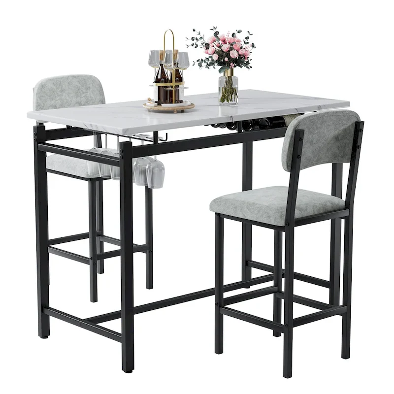 Modern Style 3-Piece Dining Set with Rectangular Table and 2 Upholstered Dining Chairs