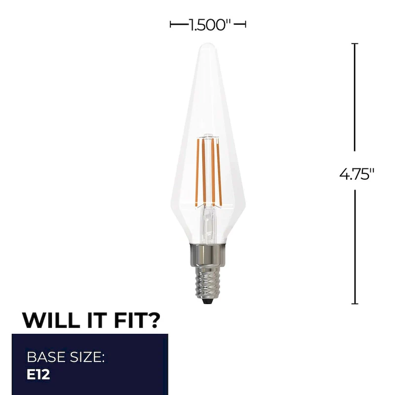 Bulbrite LED Filament Pack of (4) 4 Watt Dimmable Prism Light Bulbs with a Clear Finish and Candelabra (E12) Base