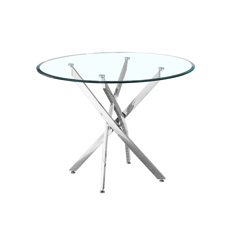 Round Glass Dining Table, Silver/Gold, Modern Style, Seats 4