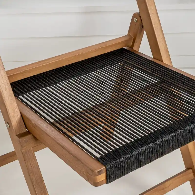 Kiawah Coastal Modern Wood Roped Folding Chair with Adjustable Back, Black/Natural (Set of 2) by JONATHAN Y