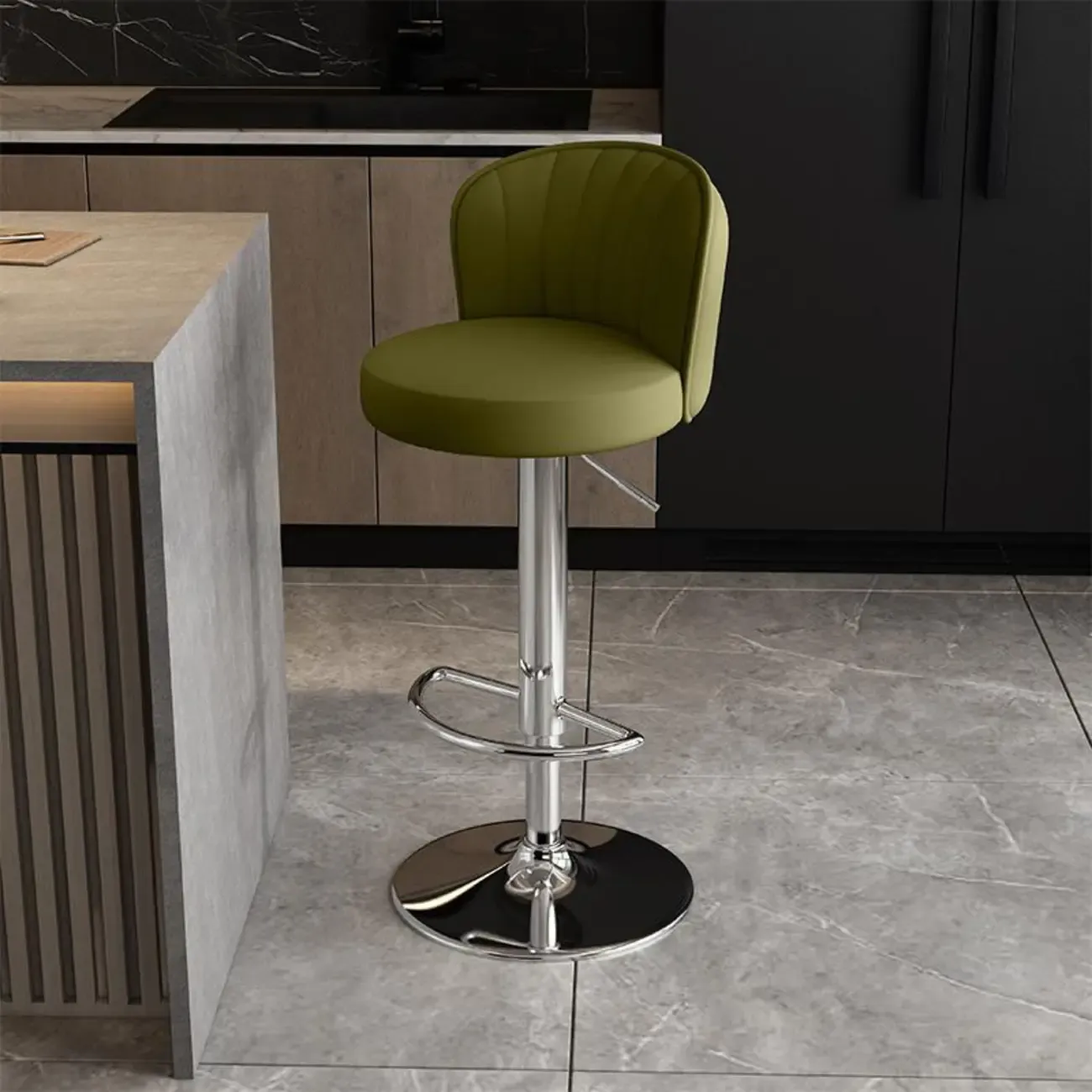 Modern Leather Adjustable Swivel Bar Stools with Back