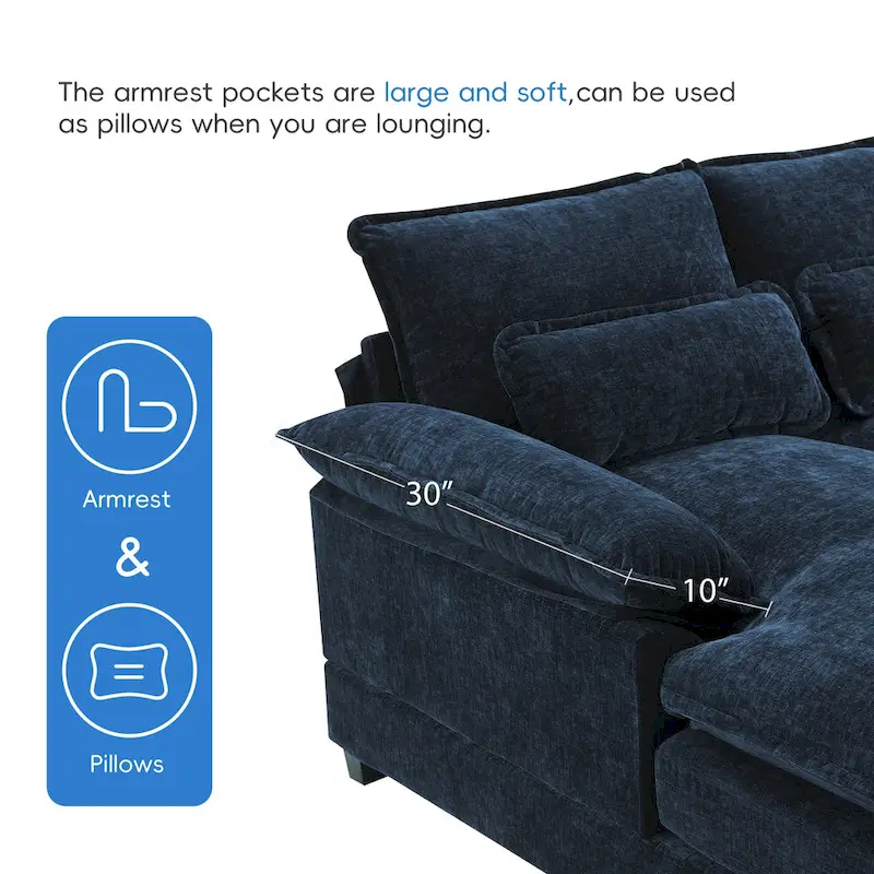 Blue Chenille 6-Seat Modular U-Shaped Sleeper Sectional Sofa with Chaise