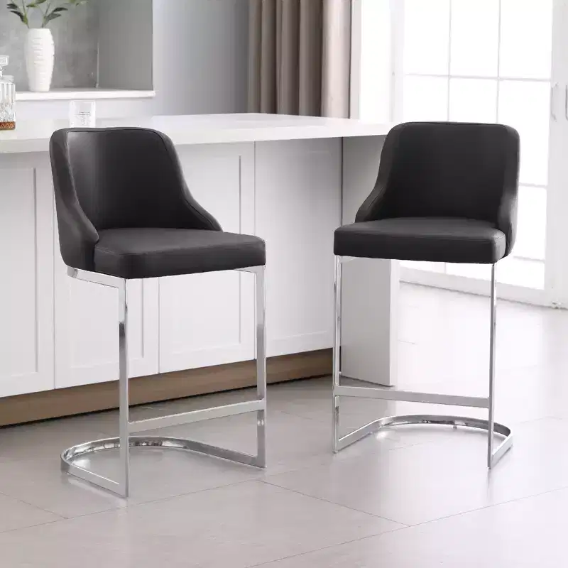 Bekrvio Bar Stools Set of 2, 26 Counter Height with Back - Upholstered PU Leather/Velvet Steel U-Shaped Base for Kitchen Counter Island