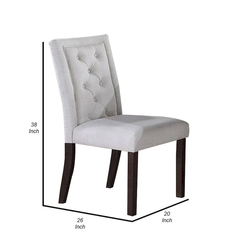 26 Inch Wood Dining Chair with Button Tufted Padded Back, Set of 2, White