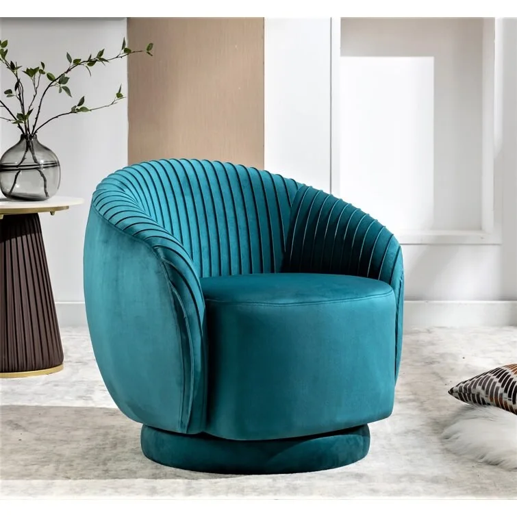 Modern Barrel Swivel Accent Chair with Plush Velvet Upholstery