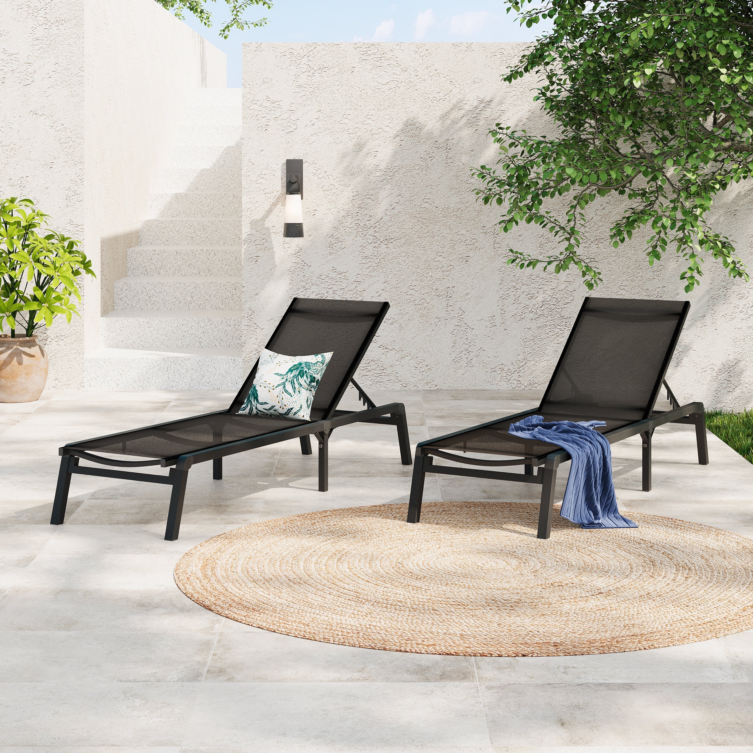 Salalh Outdoor Aluminum Folding Chaise Lounge, Set of 2