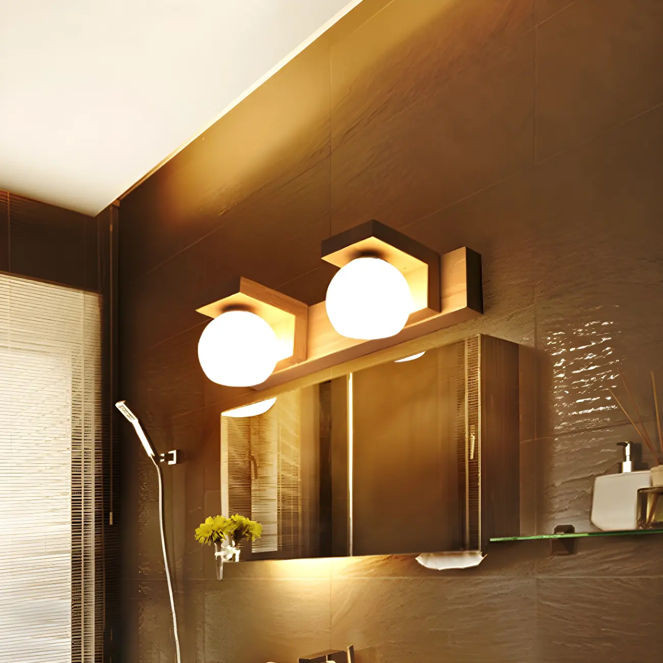 Modern Medium Wood Color LED Bathroom Vanity Light in 3 Lights