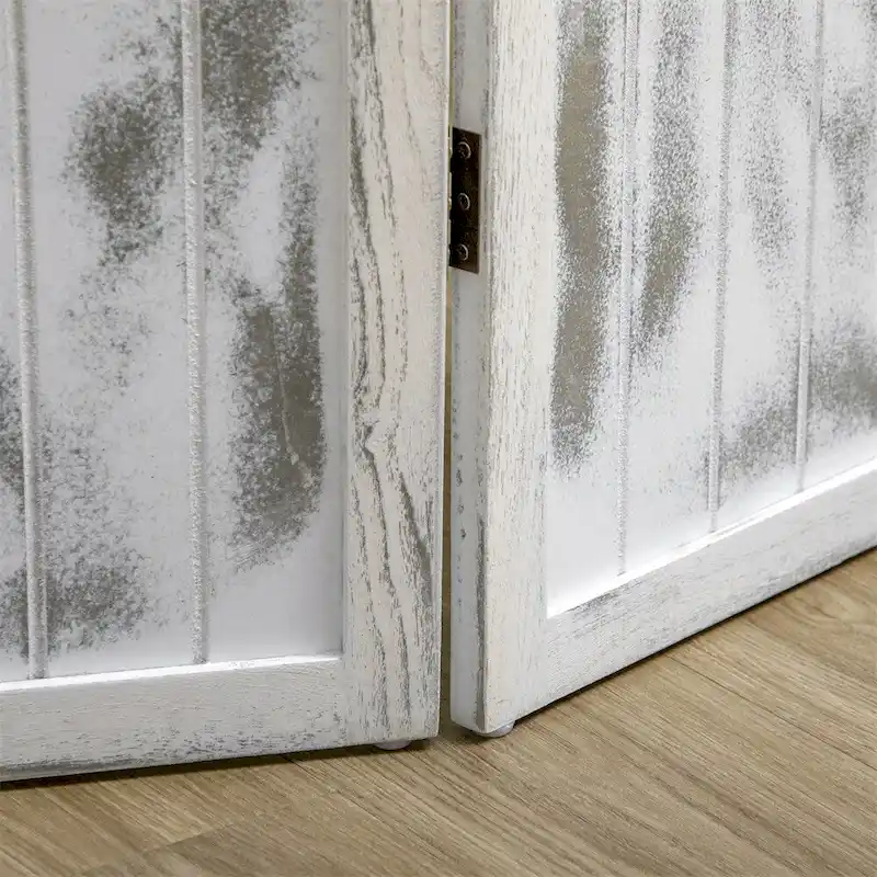 4 Panel Folding Wood Privacy Screen with Metal Hinges