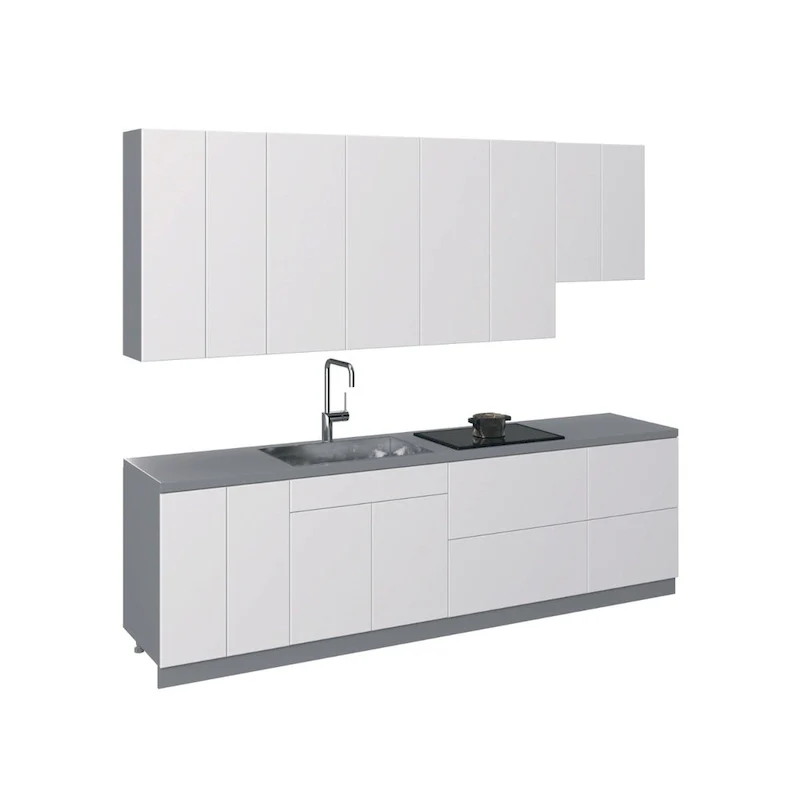 White Gloss Contemporary Kitchen Cabinet Set, 9.5 Ft Wide
