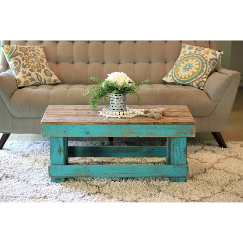 White & Blue Distressed Reclaimed Wood Coffee Table for 1