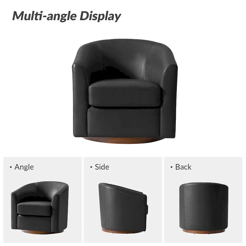 Althea Modern Genuine Leather Swivel Barrel Chair with Solid Wood Base By HULALA HOME