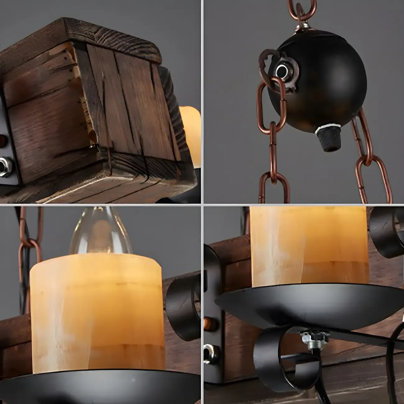 Industrial Brown Wood 8-Light Kitchen Pendant Light