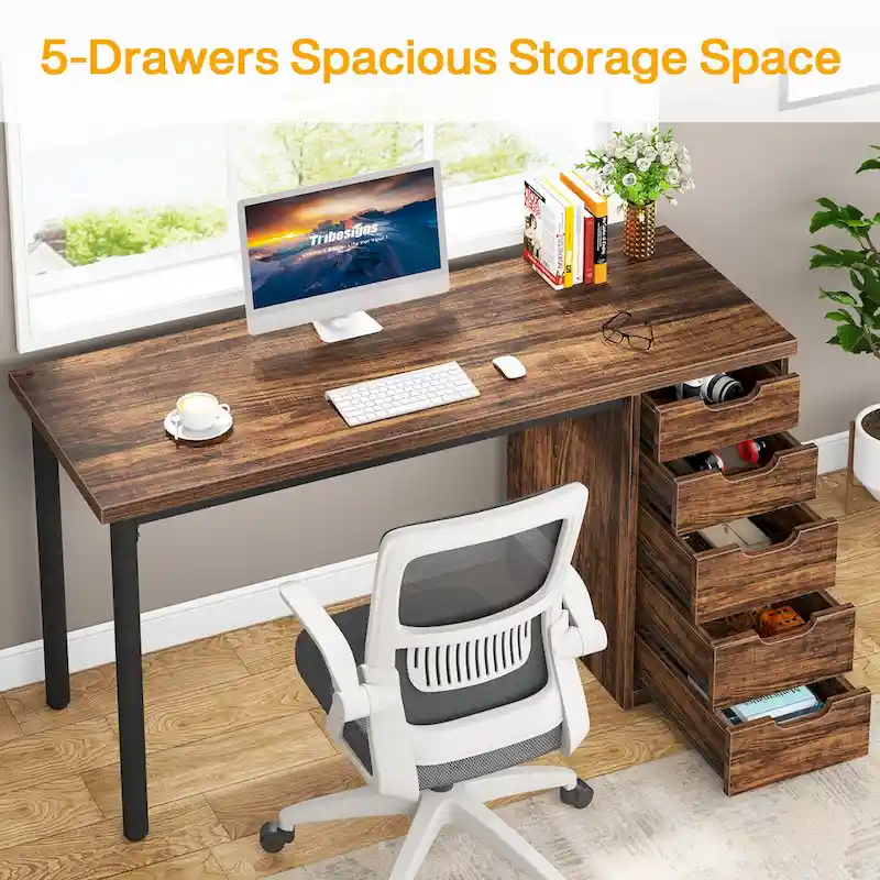Modern Computer Desk Study Writing Table with 5 Drawers