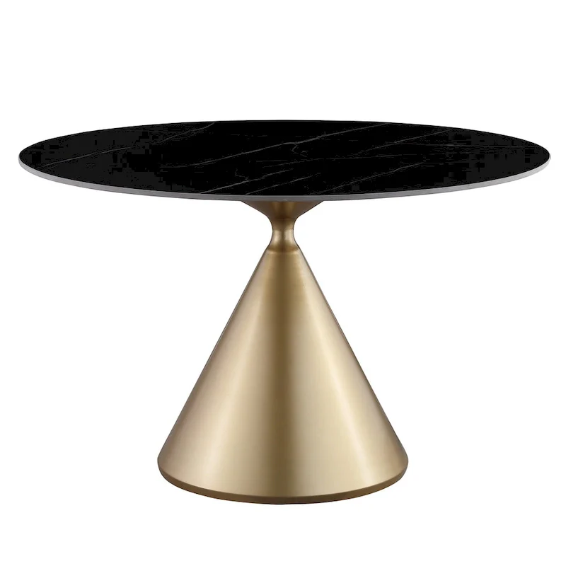 Modern Round Dining Table with Gold Metal Bottom