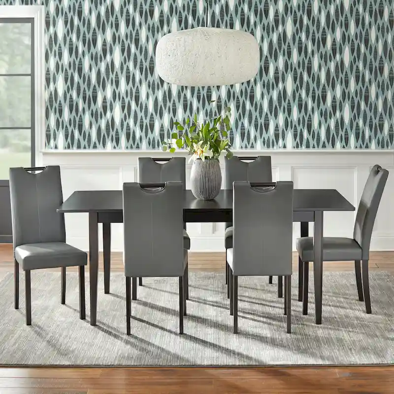Simple Living Tilo Grey Faux Leather and Wengewood 7-piece Dining Set
