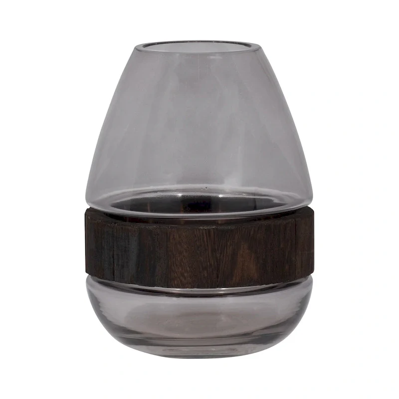 Sagebrook Home Glass Clear Frost Round Belly Vase With Wood Band