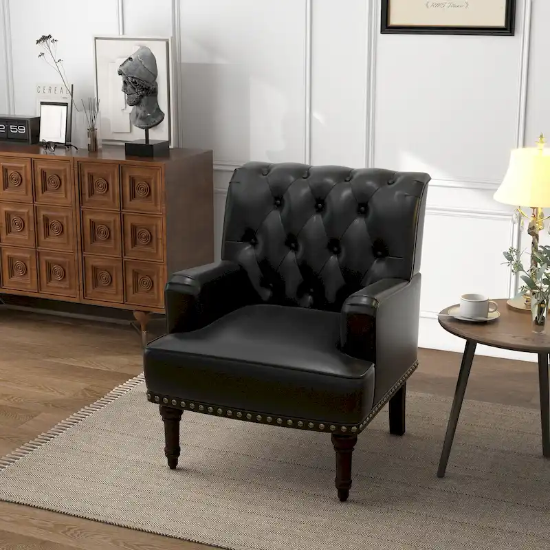 Tufted Vegan Leather Accent Chairs Armchairs with Nailhead Trim