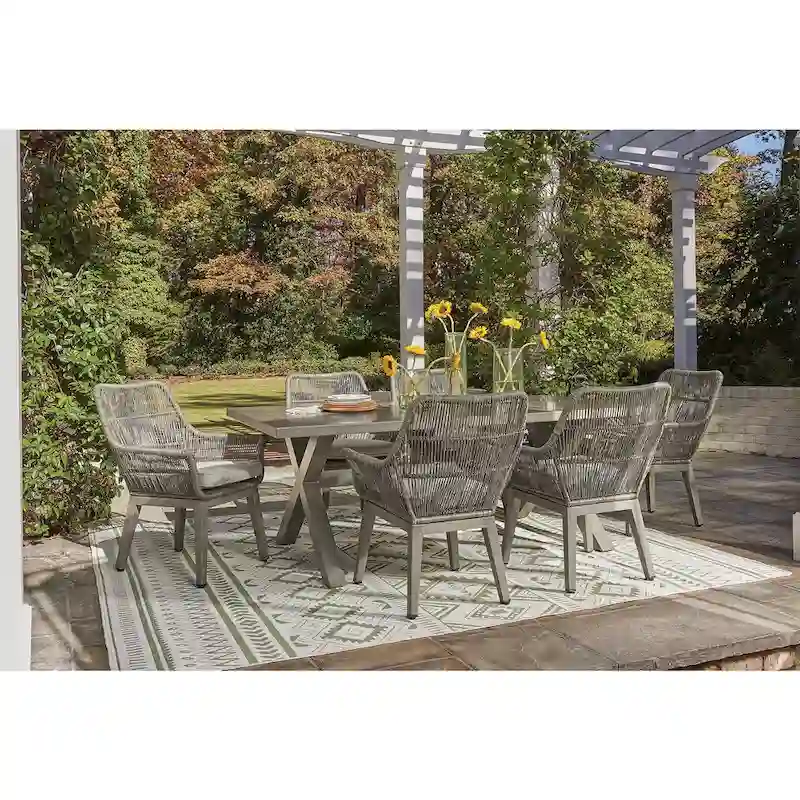 Signature Design by Ashley Beach Front Beige 7-Piece Outdoor Dining Package - 80W x 42D x 29H