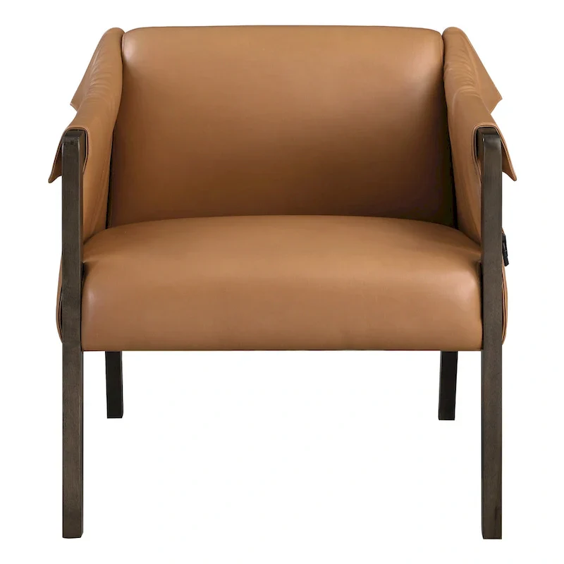 Brown Faux Leather Sling Accent Chair with Buckle Design