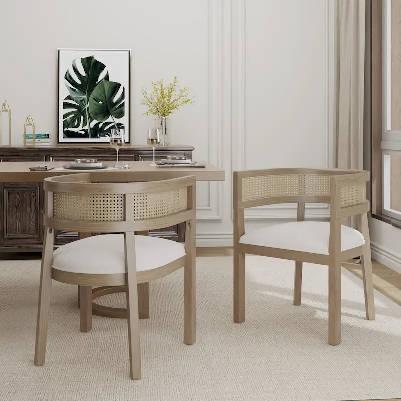 Farmhouse Rubberwood Dining Chairs with Cane Back (Set of 2)