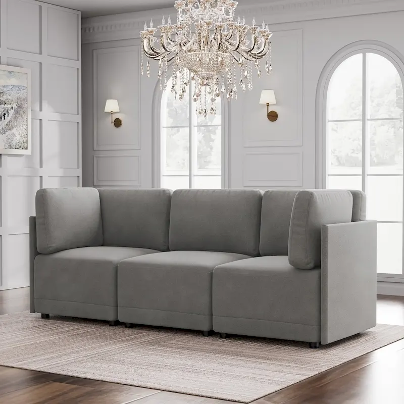 Modern Modular Reversible Sectional Linen Sofa Couch