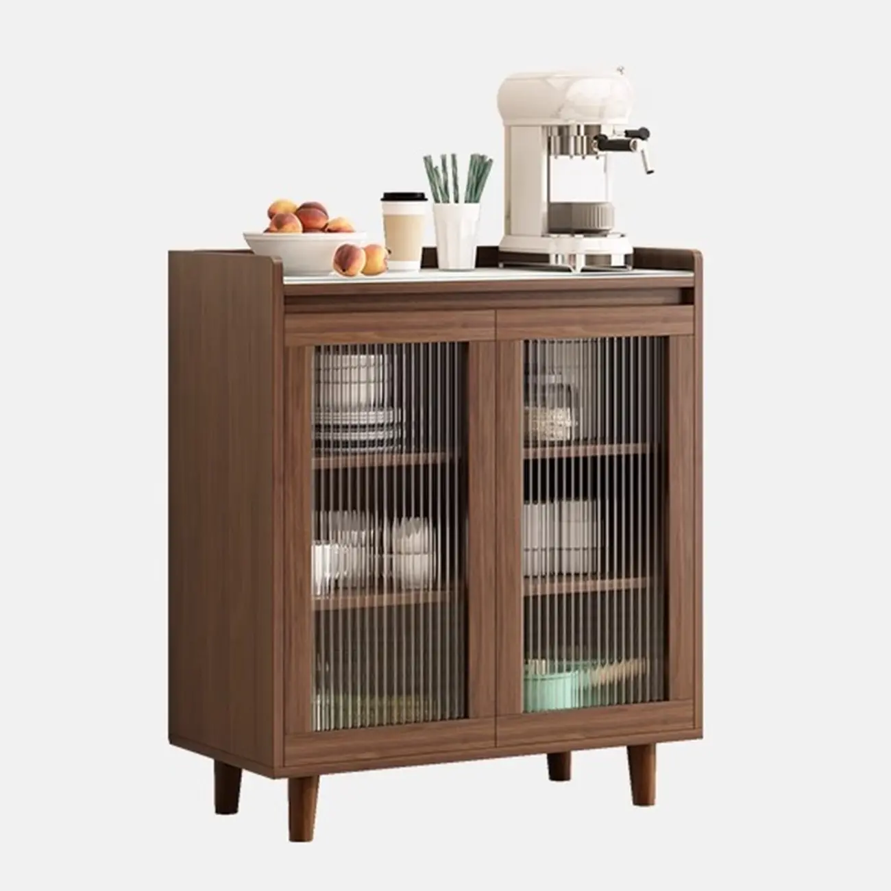 Modern Wood Sideboard with Glass Countertop