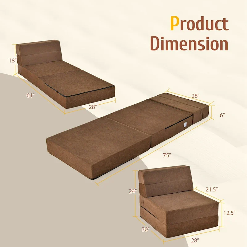 Tri-Fold Fold Down Chair Flip Out Lounger