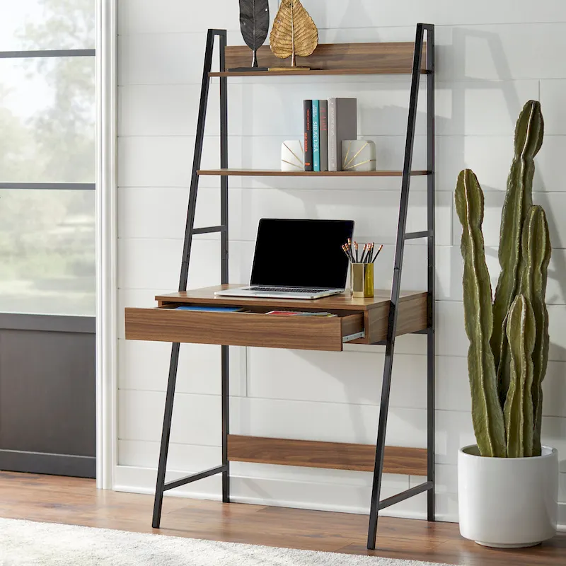 Ladder Desk with Open Shelves for Home Office