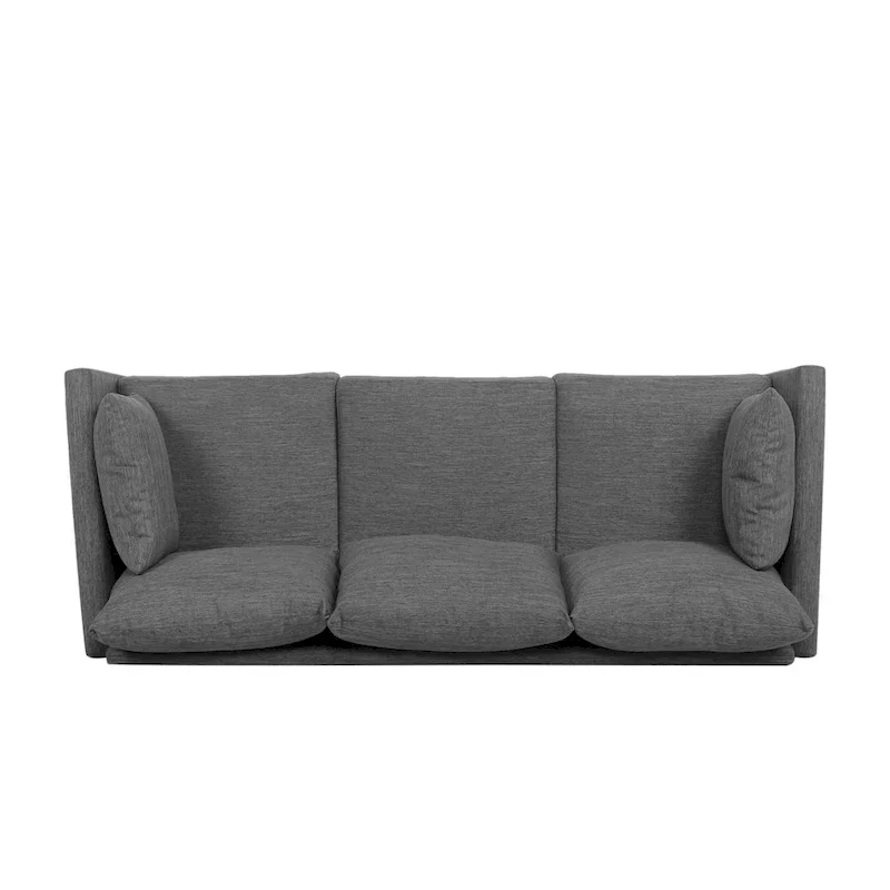 Charcoal Fabric 3-Seater Sofa with Pillow Back and Birchwood Legs