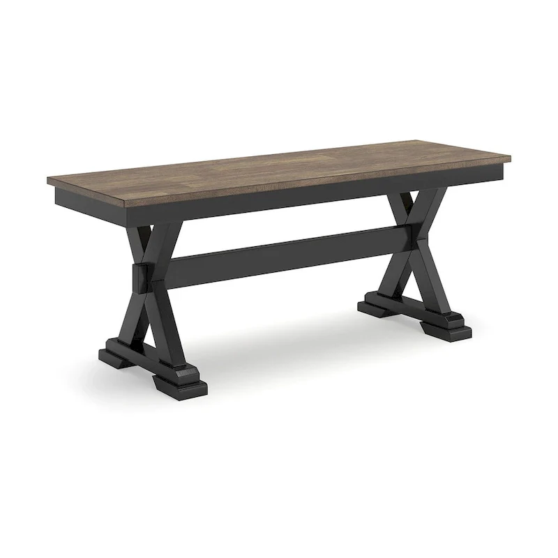 Brown/Black Two-Tone Dining Bench, Single Seat