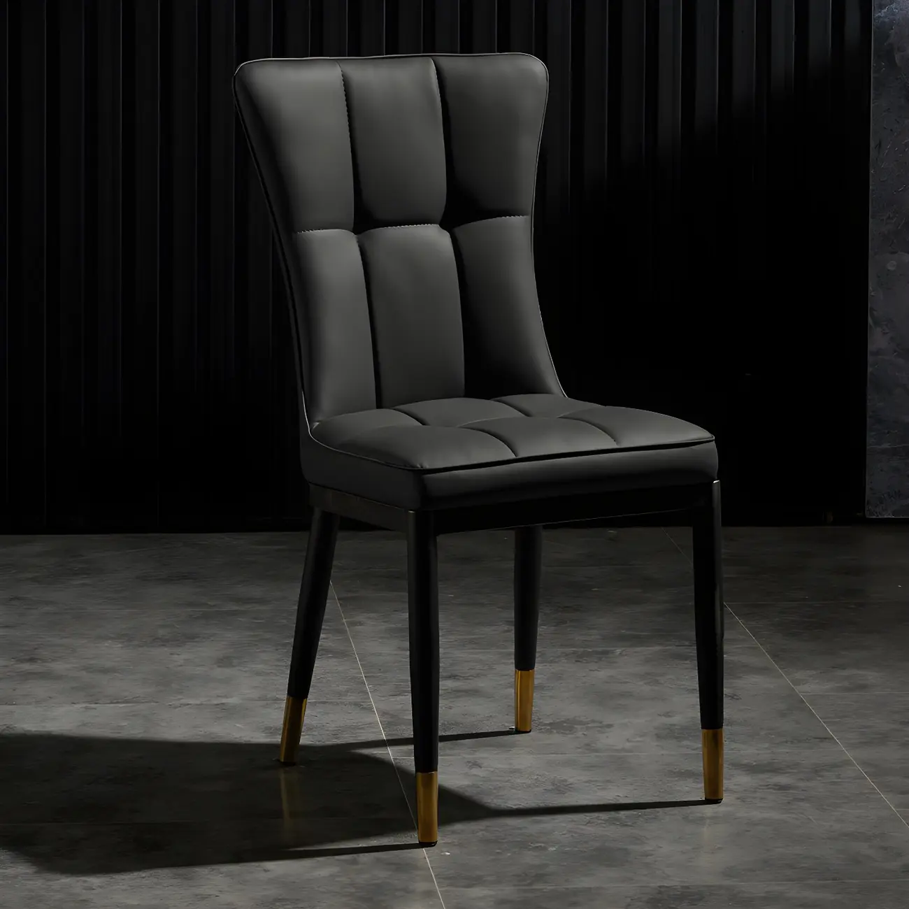 Armless Grey Tufted Leather High Back Dining Chair