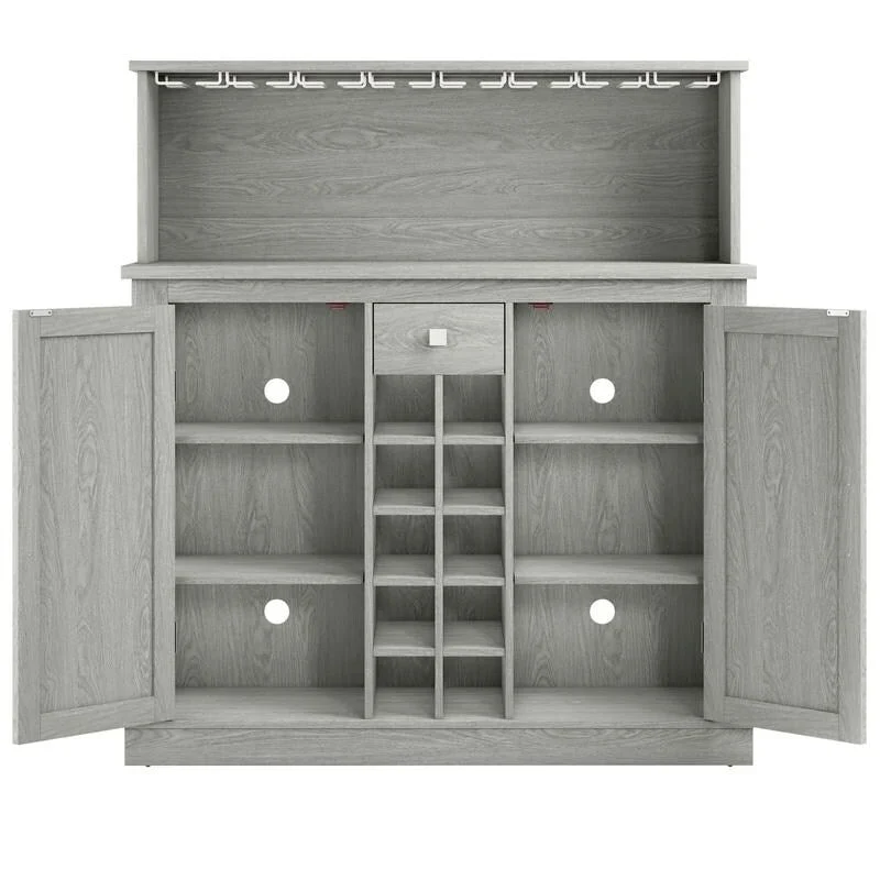 Buffet Bar Cabinet with Wine Rack - 10-Bottle Storage (Grey/White)