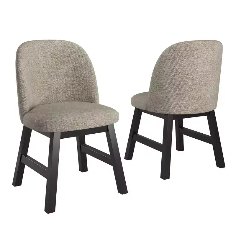 Fuske Wood Finish Taupe Fabric Curved Low Back Dining Chair (Set of 2) - iNSPIREQ