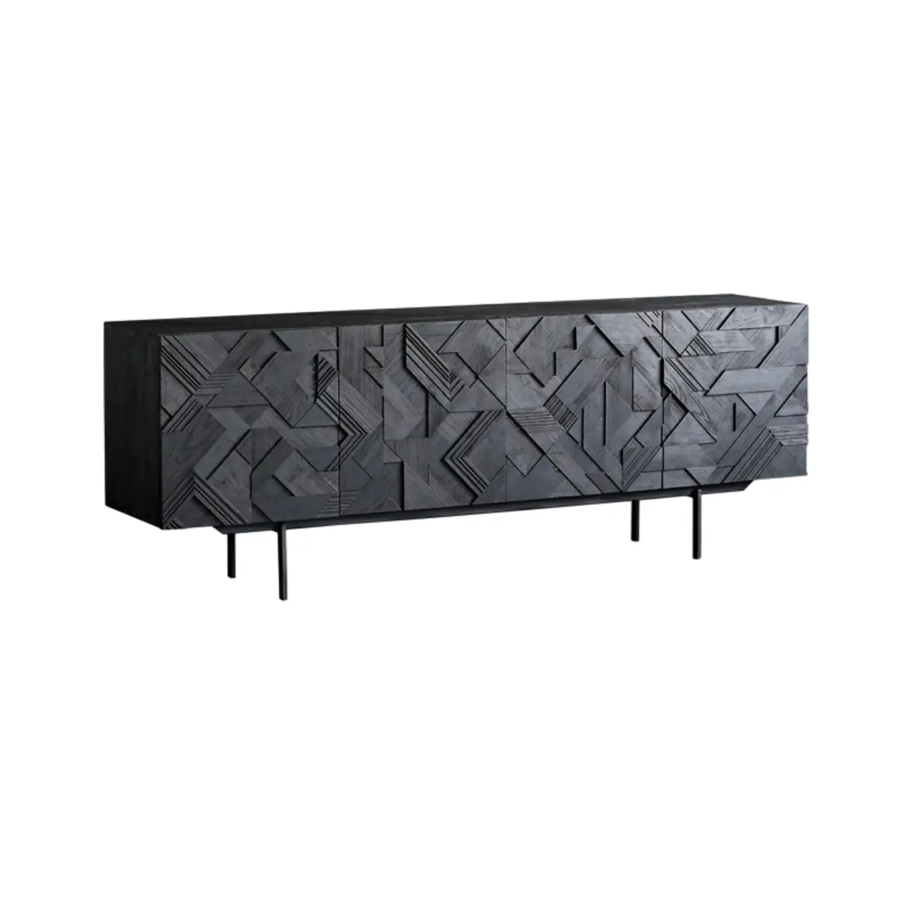 Modern Black Geometric Wooden Buffet Table with Cabinets
