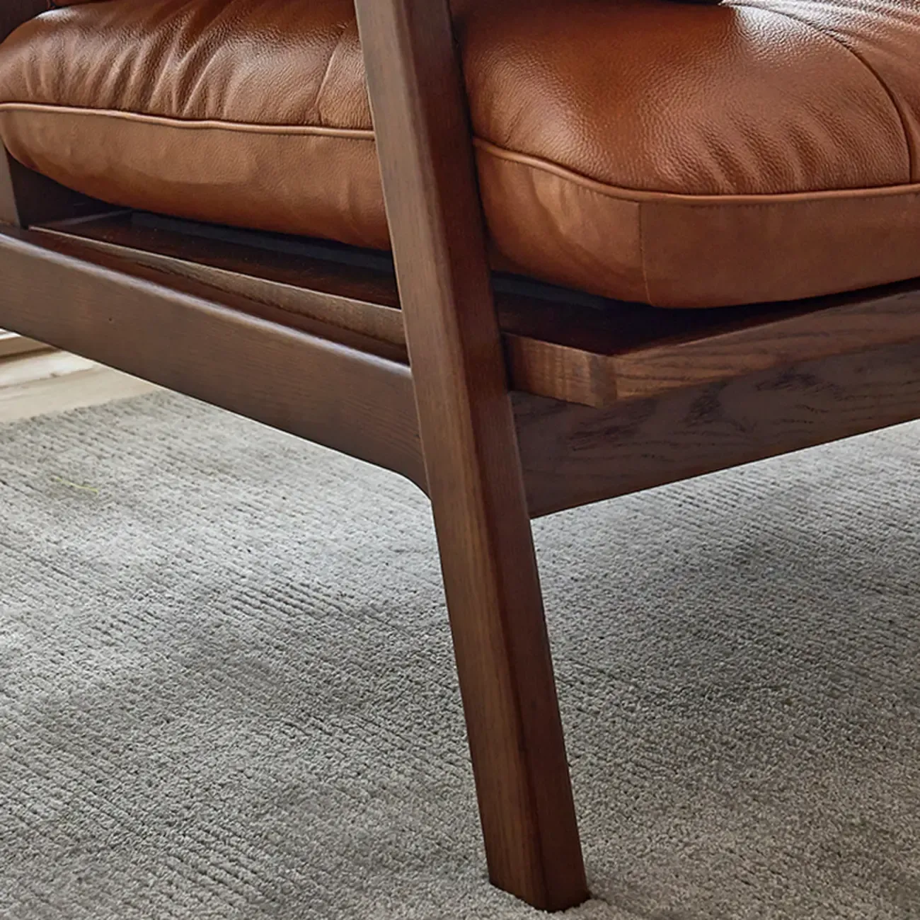 Brown Upholstered Genuine Leather Living Room Accent Chair