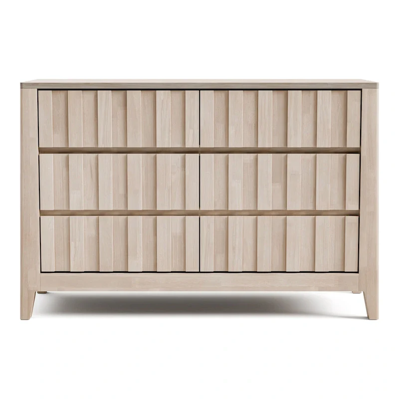 Furniture of America Seren Mid-Century Modern Off-White Solid Wood 6-Drawer Double Dresser