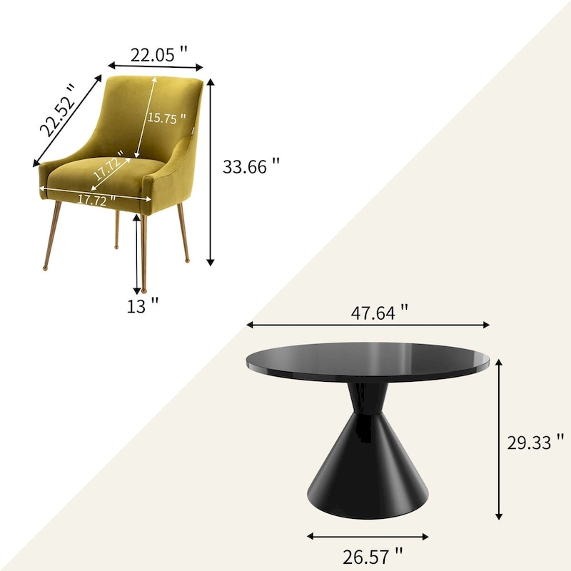 48 Light Luxury Black High Gloss Large Countertop Dining Table with Velvet Dining Chair Set