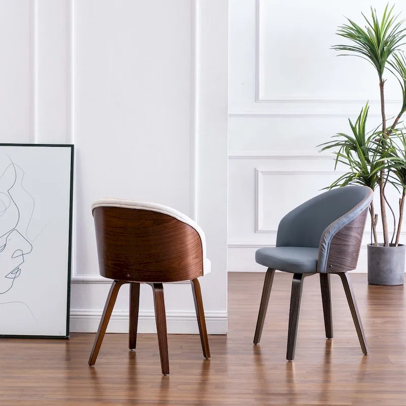 Maynau PU Leather & Wood Upholstered Dining Arm Chairs (Set 2)