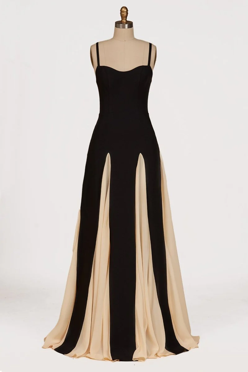 Champagne - Spaghetti Straps Sleeveless A Line Satin Long Prom Dresses